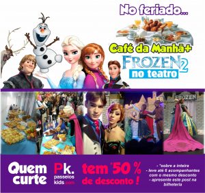 screenshot: Crianças têm encontro com Anna e Elsa em café da manhã e assistem peça Frozen 2