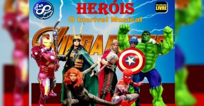 screenshot: Teatro com desconto na zona oeste! Hulk, Homem de Ferro e Capitão América juntos em Heróis! O incrível musical no Teatro West Plaza
